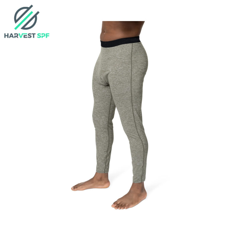 Grey base-layer bottoms worn by a model, product photograph